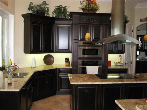 images dark wood kitchen cabinets with black stainless steel appliances|kitchens with black fridge.